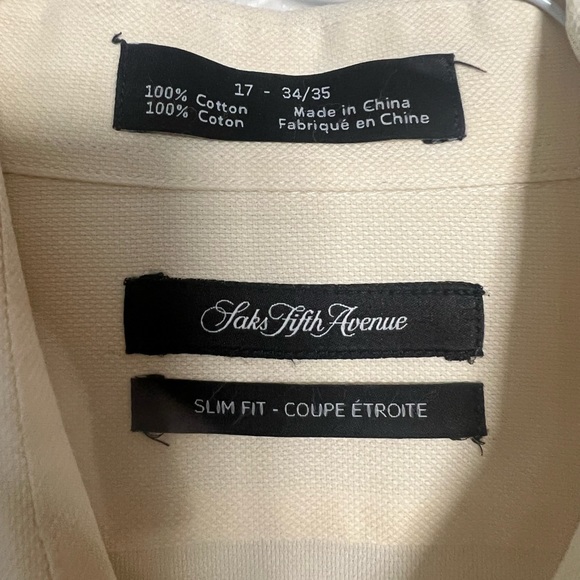 Mens Light Yellow Saks Fifth Avenue Slim Fit Dress Shirt - Picture 7 of 7